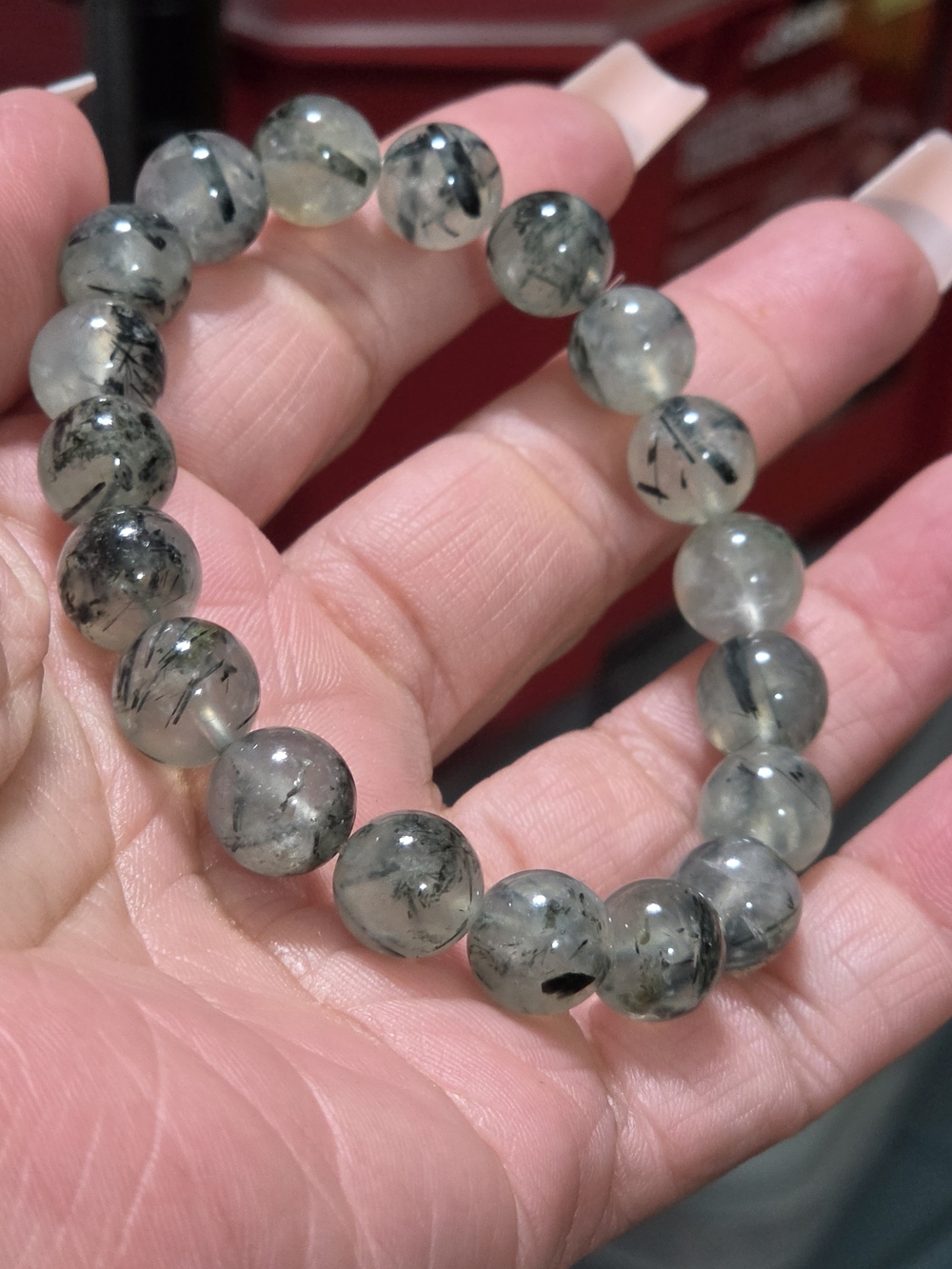 Prehnite with Epidote Round beads stretch bracelet 10.4mm